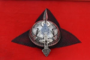 Vintage Mughal Islamic silver damascened iron Kufic Helmet Khula Khud Armor - Picture 1 of 11