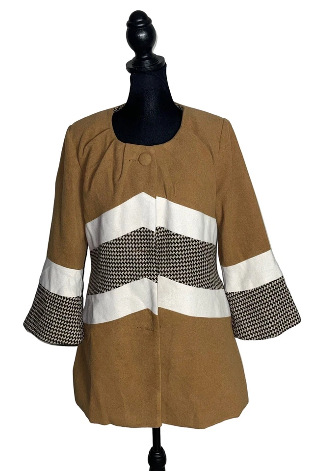 Blazer Abrigo Ryu Pata de Gallo Hecho a Mano Bloques de Color Chevron Manga Campana M Foto 1 de 4