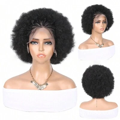 Pelucas trenzas Cornrow hechas a mano para mujeres negras 13x4 HD pelucas afro abullonadas delanteras de encaje Foto 1 de 4