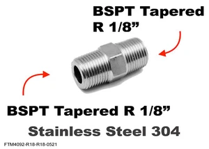 BSPT Tapered R 1/8" to BSPT Tapered R 1/8" Male Stainless Sensor Adaptor Fitting - Picture 1 of 4
