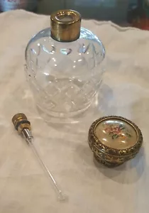 Perfume Bottle, 1910-1930 Cut Crystal w/embroidered top - Picture 1 of 4