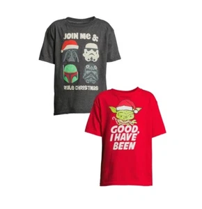 Boys 18 XXL 2-PACK Christmas T-Shirts Holiday Graphic Short Sleeve STAR WARS NWT - Picture 1 of 2