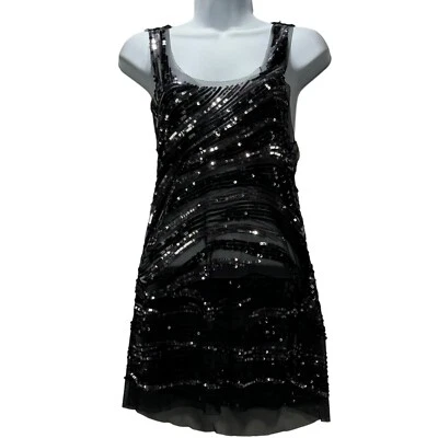 Top para mujer ROMEO & JULIET Couture negro lentejuelas transparentes talla S Foto 1 de 4