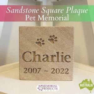 Sandstone Square Plaque Engraved Personalised Pet Memorial Natural - Picture 1 of 17