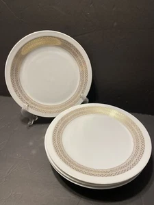 Set of 6 Mikasa Tempo Seventy MIDAS White & Gold Dinner Plates #5894 10 1/2" - Picture 1 of 7