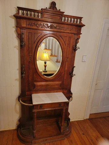 Vintage Pulaski Hall Tree, Victorian style,  Marble top and brass umbrella arms Cover