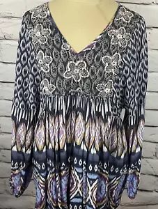 Blusa donna Sundance taglia M blu multicolore paisley manica lunga a palloncino scollo a V - Foto 1 di 5