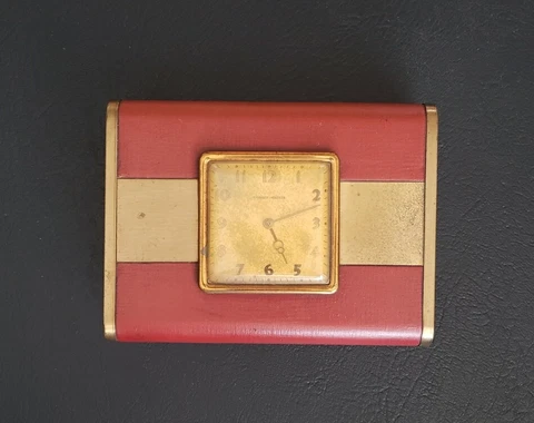 Phinney Walker Art-Deco Clock & Playing Card Case, Brass & Leatherette. Works! Cover