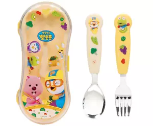 LilFang Pororo Cutie Set Spoon Fork Easy Grip Case Stainless Steel Kid Baby - Picture 1 of 9