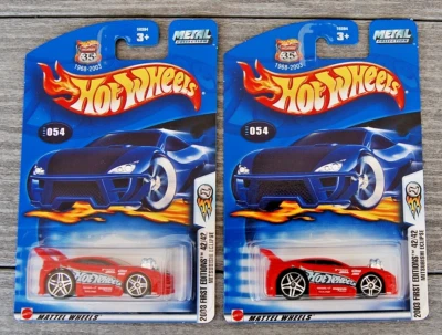 2- 2003 Hot Wheels First Edition #42 Mitsubishi Eclipse #54 Red PR-5 Wheels MOC - Image 1 of 4