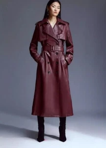 Cappotto lungo donna vera pelle di agnello trench giacca bordeaux - Foto 1 di 8