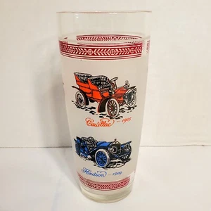 Vintage Frosted Drinking Glass Antique Cars Cadillac Hudson Ford Buick Rambler - Picture 1 of 11