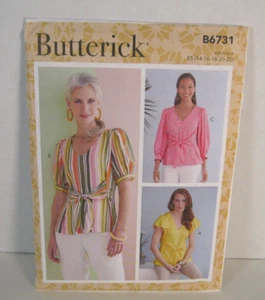 Butterick 6731 Easy Pullover Top w/ Front Tie Pattern Misses' 14-22 Uncut - Picture 1 of 2