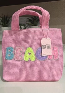 Miss Gwen's OMG Accessories BEACH Lollipop Pink Straw Tote Bag - Bild 1 von 5