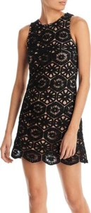 AQUA Crochet Shift Dress Women's M Black Round Neck Sleeveless Back Zip Closure - Picture 1 of 15