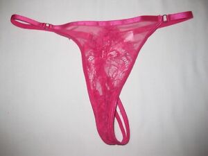 Shein lace ring link dual g-string panties S M hot pink nip 80s neon