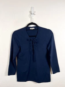 Whistles Jumper Womens 12 Navy Blue Thin Knit Lace Up Sweater Pullover Ladies - Picture 1 of 8