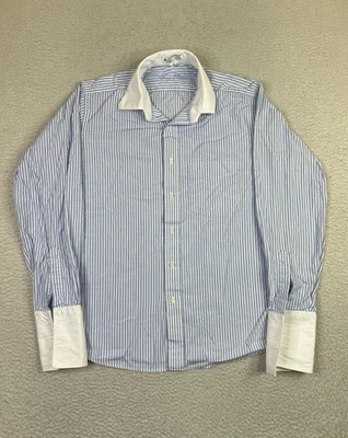 Louis Philippe Shirt Mens 40 Blue White Stripe Contrast Collar French Cuffs - Image 1 of 4