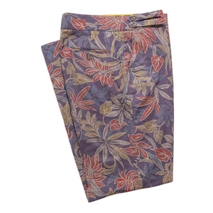 Mens 34 Gurkha Pants Purple Floral 100% Cotton Flat Front Straight Fit Trousers - Picture 1 of 7