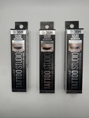 MAYBELLINE TATTOO STUDIO LIQUID INK LINER #001 BLACK 0.08 OZ BOXED *LOT OF 3* - Image 1 of 4