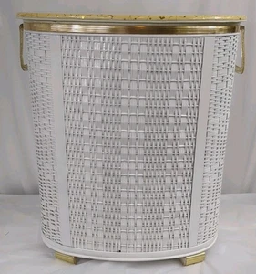 Vintage Mid Century Perldocht Wäschekorb weiß Korbgeflecht - Bild 1 von 11