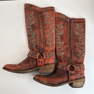 Liberty schwarze rote Damenstiefel abgenutzt Cowgirl Biker Vintage LB71135 7 - Bild 1 von 13
