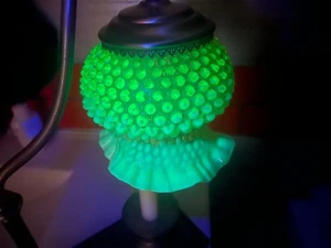 FENTON OLD BRASS VASELINE HOBNAIL OPALESCENT GLASS LAMP - Picture 1 of 12