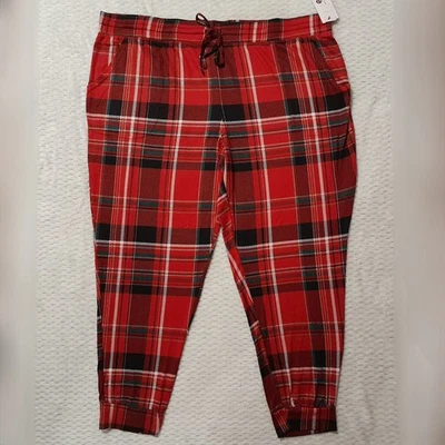 Womens 3X Red Plaid Pajama Pants Secret Treasures Drawstring Jogger Pockets Soft - Image 1 of 4