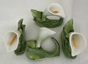 PIA Flower Lilly Napkin Ring Holders Set Of 4 Vintage Bone China Stamped 1985 - Picture 1 of 20