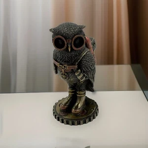 Bronze Steampunk Fantasy Owl Jetpack Goggles Hand Painted 6" Figurine Sculpture - Picture 1 of 8