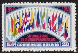 BOLIVIA #269 MNH 50th ANNIV. PAN AMERICAN UNION (FLAGS OF THE 21 COUNTRIES) - Picture 1 of 1
