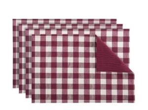 Four (4) ACHIM HOME ~ 12 x 18 ~ Reversible Placemats ~ BURGUNDY ~ Buffalo Check - Picture 1 of 7