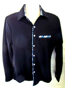 JEANSIAN Men's Sz L Button-Down Shirt - Black w/Blue,White Check Trim - Picture 1 of 7