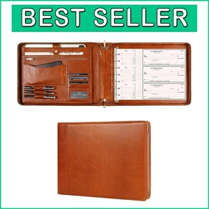 Luxury Zippered Checkbook Binder - 600 Checks Capacity, Vintage Brown Leather - Bild 1 von 10