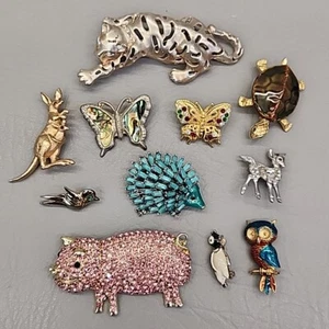Lote de 11 broches de animales vintage estrás tortuga tigre mariposa cerdo erizo - Imagen 1 de 16