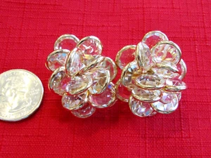 Vtg Swarovski Bezel Set Clear Crystal Cluster Clip Earrings Gold Trim Swan Logo - Picture 1 of 5