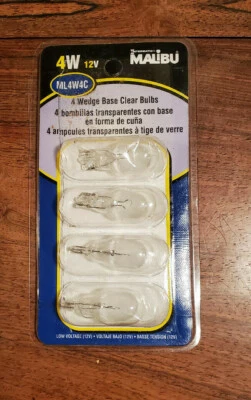 Malibu 4W 12V #ML4W4V 4 Wedge Base Clear Bulbs (NEW OPEN PKG) - Image 1 of 4