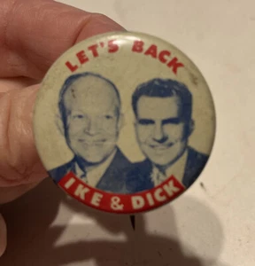 Vintage Let's Back Ike & Dick Pin Button Red Blue 1 3/8" Green Duck Co Chicago - Picture 1 of 3