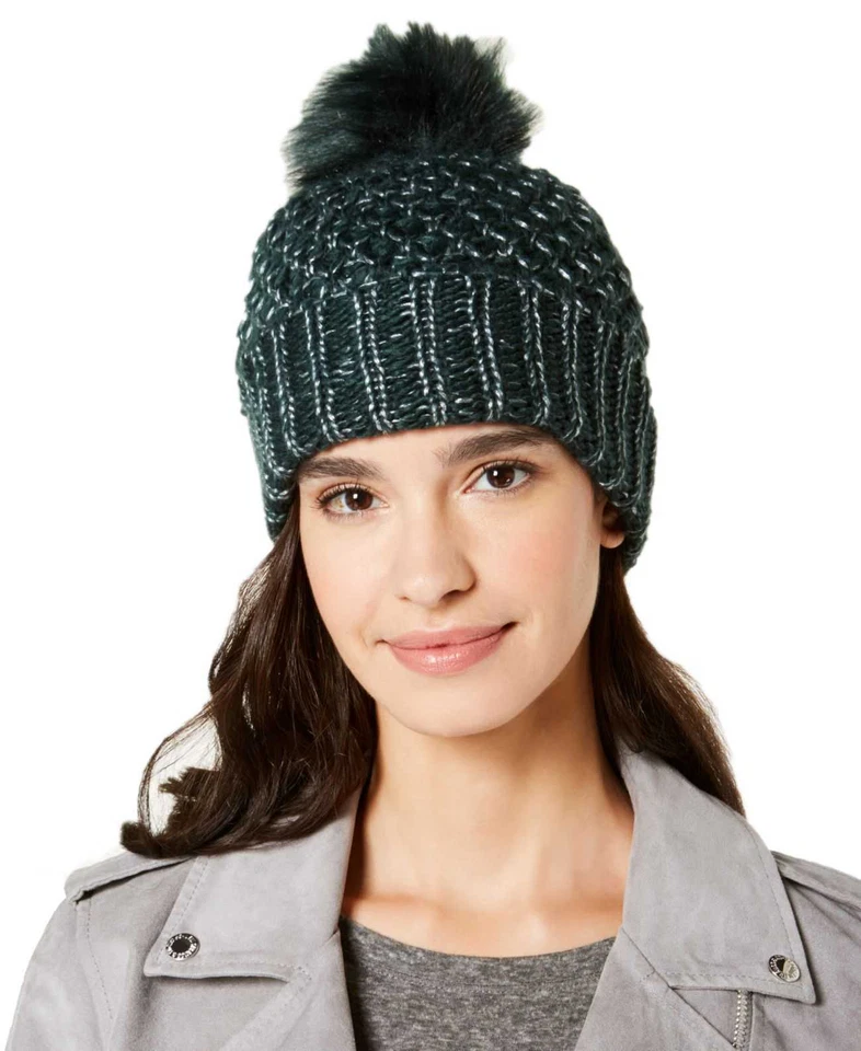 Steve Madden Womens Lurex BOYFRIEND Beanie Hat Green One Size