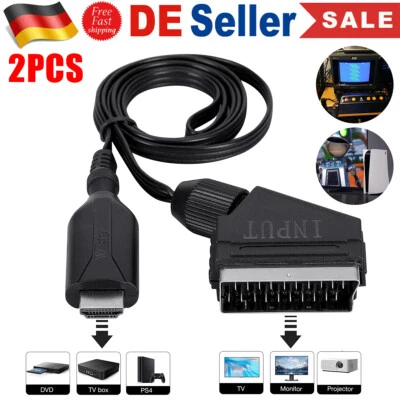 2er SCART zu auf HDMI Kabel 1M Konverter Video Audio  Adapter Wandler DVD HD TV - Bild 1 von 4