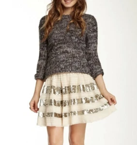 Free People Sparkle And Stripe Sequin Tiered Mini Skirt Size S Holiday Party - Picture 1 of 11