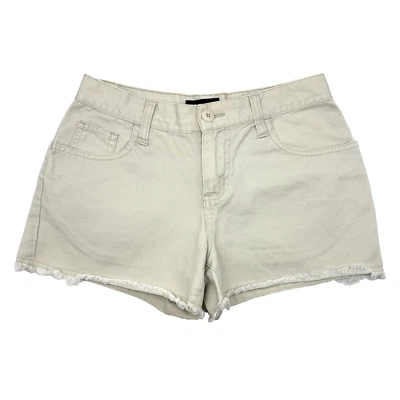 Vintage 90s Y2K No Boundaries Low Rise Beige Raw Hem Denim Shorts 5 26x10.5" — 第 1/4 张图片