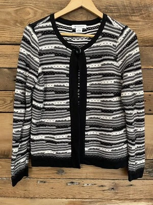 Suéter cárdigan de un botón Liz Claiborne para mujer talla S negro blanco Foto 1 de 2