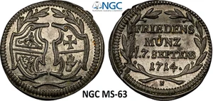 NGC Hall 1714 Unc MS-63 1/4 Ducat Pattern Silver Coin Germany German State Rare - Picture 1 of 8