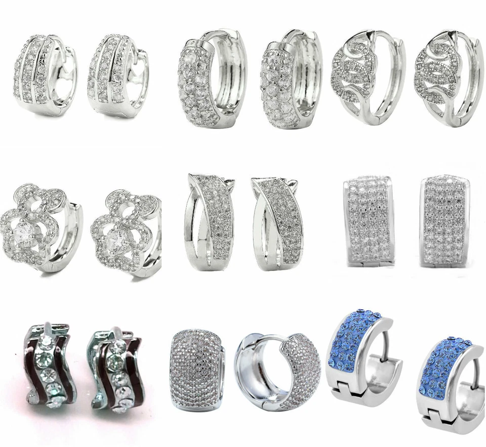 Hoop Huggie Earrings Gold Silver Hoops Iced Bling Hughie Mens Womens 1Pair - Image 1 of 1