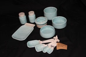 NIB Blue Mason Jar Measuring Cups, spoons  Salt and Pepper Shakers & Spoon Rest - Picture 1 of 3
