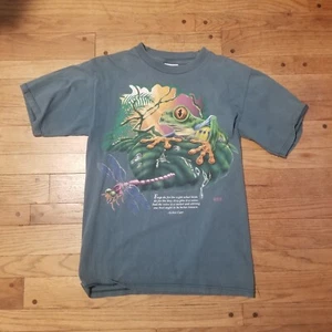 Vintage 1997 90s Wild Gear Frog T-Shirt Black Men's Size M Conservation Y2K - Bild 1 von 9