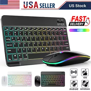 RGB Wireless Backlit Keyboard and Mouse Combo Set Bluetooth for iPad Laptop PC - Picture 1 of 33