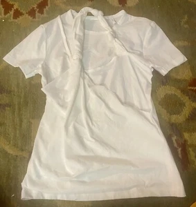 Helmut Lang Top Blouse Women’s M White Cotton Stretch Unique Perfect - Picture 1 of 4