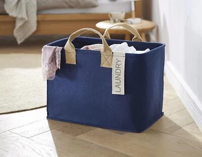 Filz Wäschekorb blau mit Griffen, Wäsche Sack Tasche Sammler Aufbewahrungs Korb - Bild 1 von 4